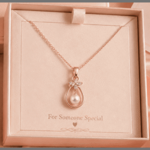 Home rose gold pearl blossom necklace